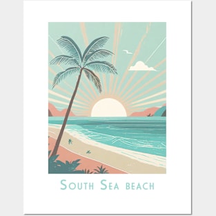 Vintage Travel Retro South Sea Beach Sunset Posters and Art